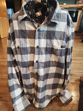 Men's Hawk Flannel Gray & White Buffalo Plaid Button-Down Shirt